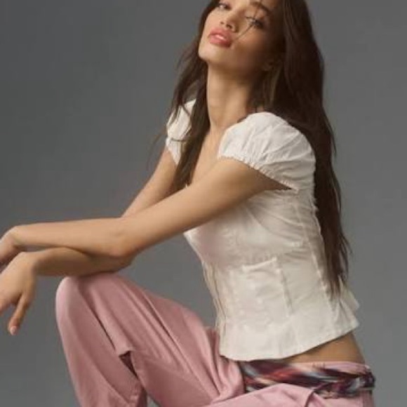 Anthropologie White Puff Sleeve Blouse - Picture 7 of 8